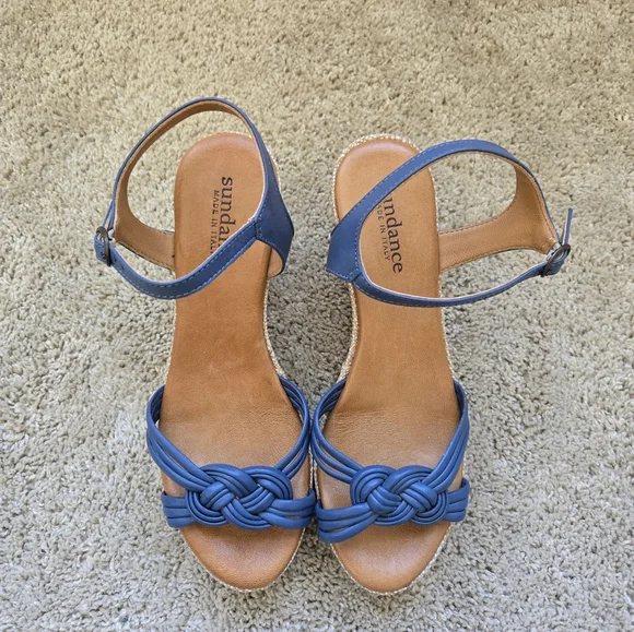 Sundance Wedge Sandals Womens EU 41 US 10-10.5 Blue Braided Leather - Picture 7 of 10